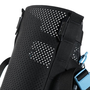 Black backpack with perforated design on a white background